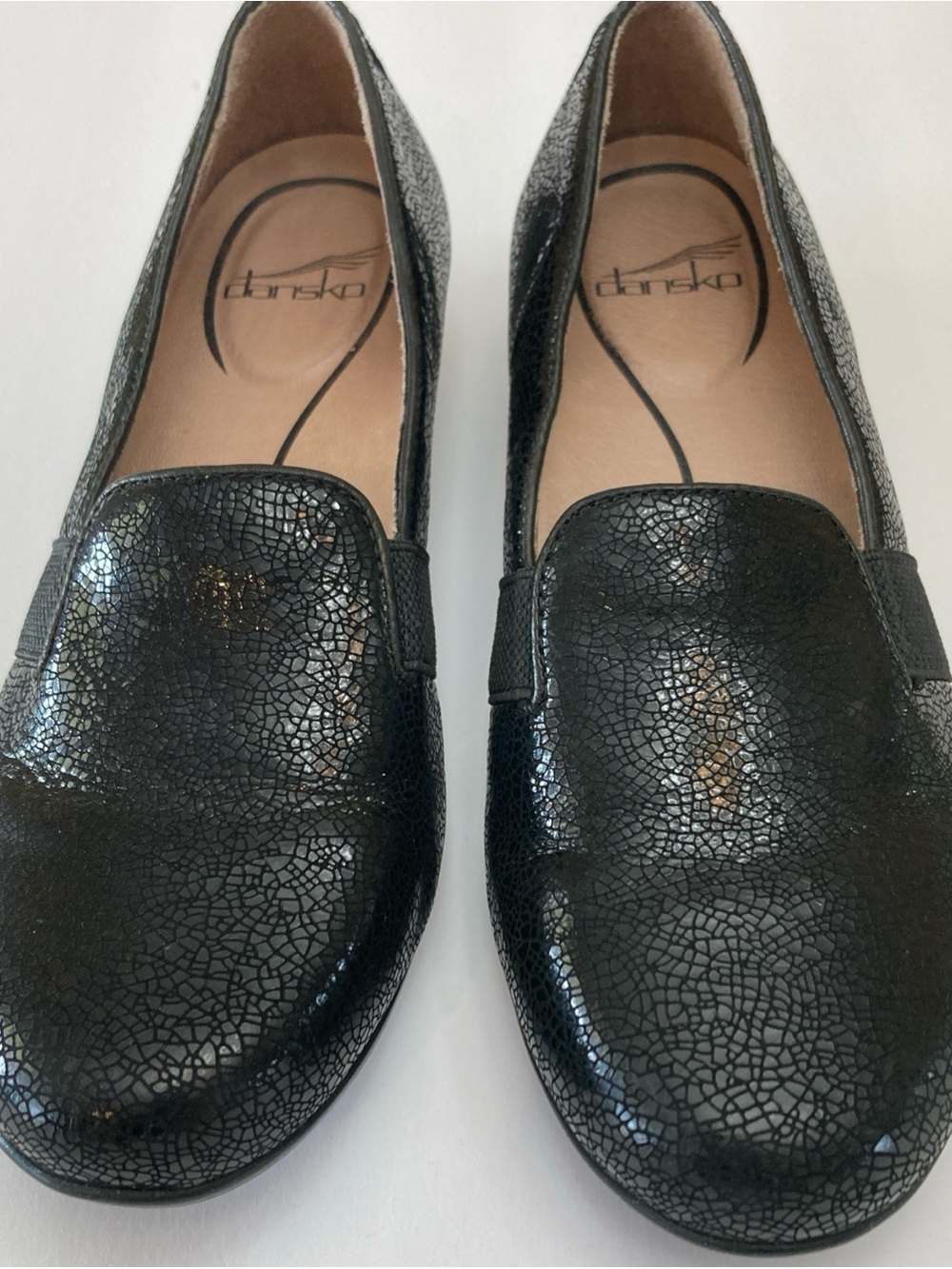 Dansko Black Cracked Leather Slip-On Loafers US 7